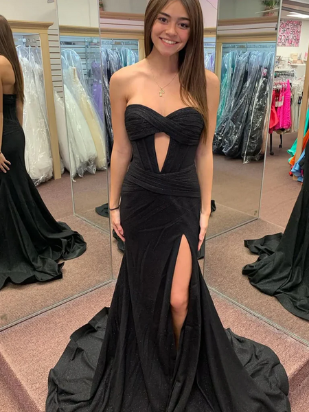 Sweetheart Neck Black Mermaid Long Prom Dresses, Sweetheart Neck Black Mermaid Long Formal Evening Dresses