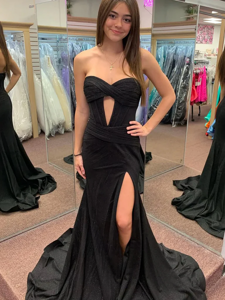 Sweetheart Neck Black Mermaid Long Prom Dresses, Sweetheart Neck Black Mermaid Long Formal Evening Dresses