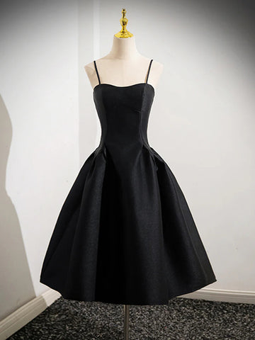 A Line Black Short Satin  Prom Dresses, Black A Line Satin Short Formal Evening Homecoming Dresses