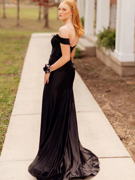 Off Shoulder Black Mermaid Long Prom Dresses, Off The Shoulder Black Mermaid Formal Evening Dresses