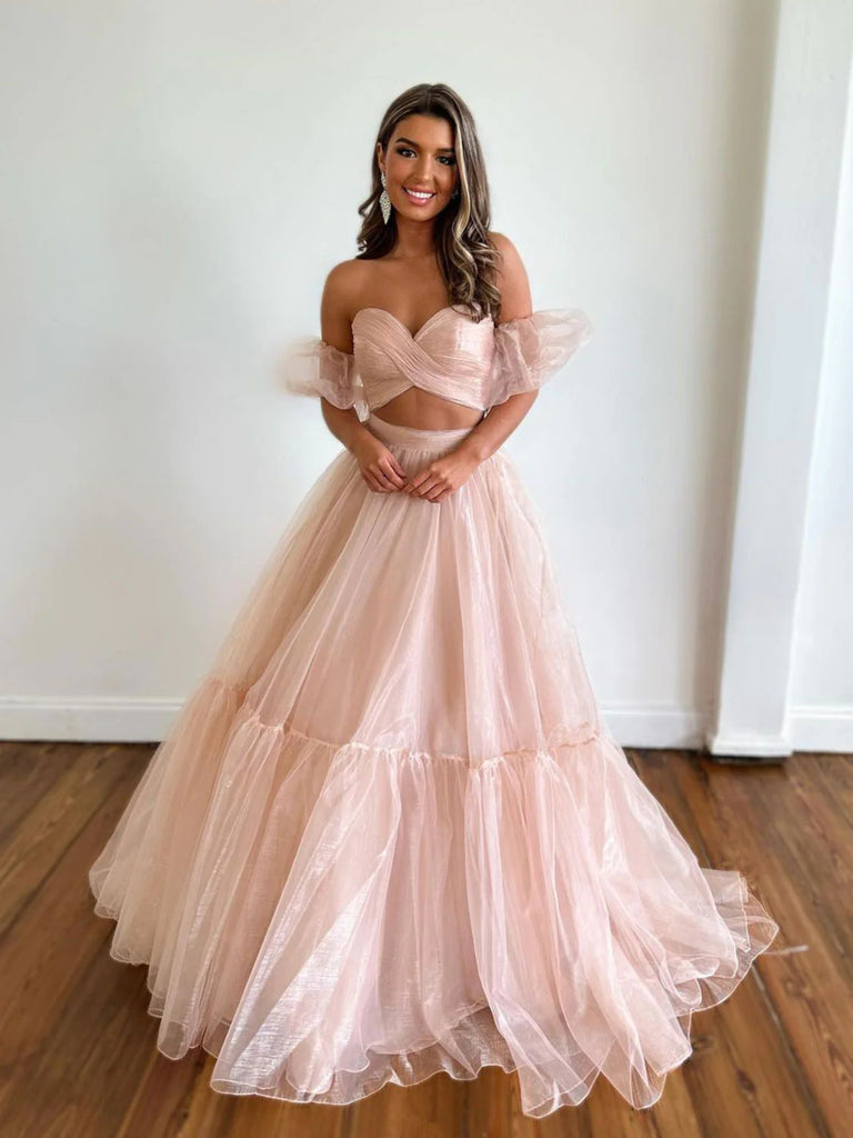 Straps Neon Pink Beaded A-Line Long Formal Dress – FancyVestido