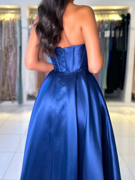 Off the Shoulder Royal Blue Satin Long Prom Dresses, Royal Blue Off Shoulder Long Formal Evening Dresses