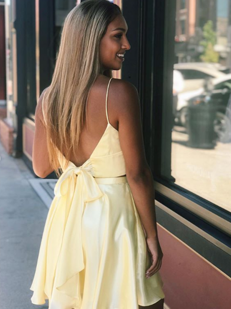 Short Backless Yellow Homecoming Dress – misaislestyle