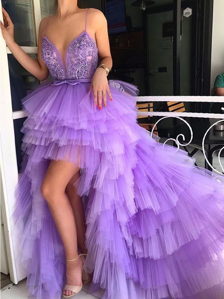 Purple tulle lace short prom dress, high low evening dress · Little Cute ·  Online Store Powered by Storenvy