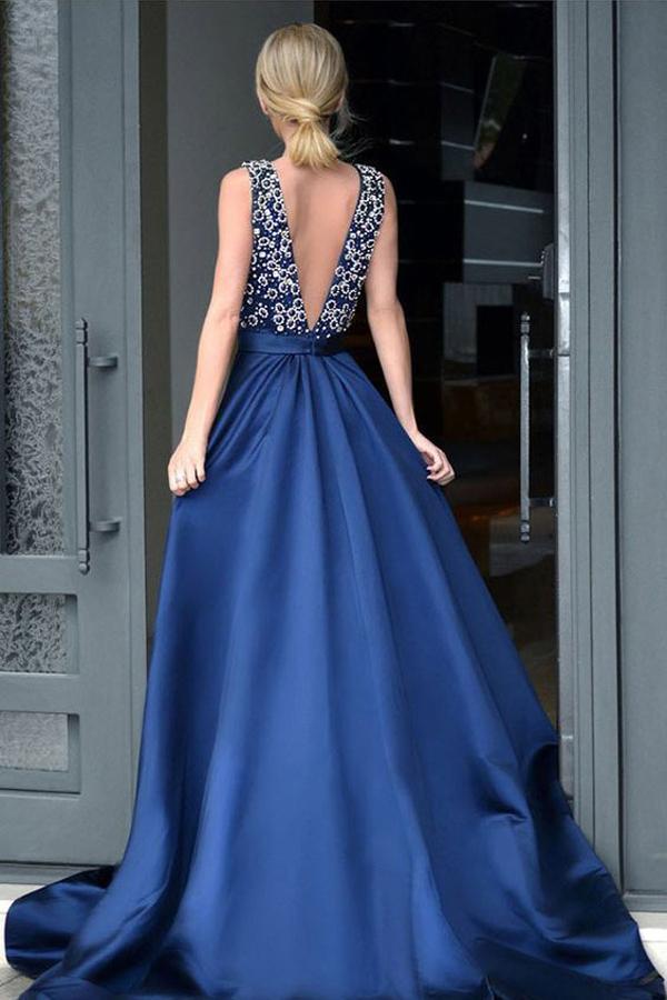 Prom Dress With a Slit in Blue Bell. Flare Satin Slip Dress With a Slit.  Bridesmaids Slip Dress. Open Back Slip Dress. 