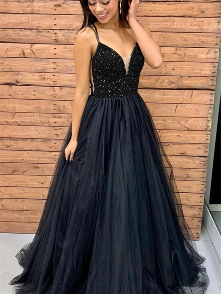 Shimmering Black Sequin Prom Dress With High Slit And, 50% OFF
