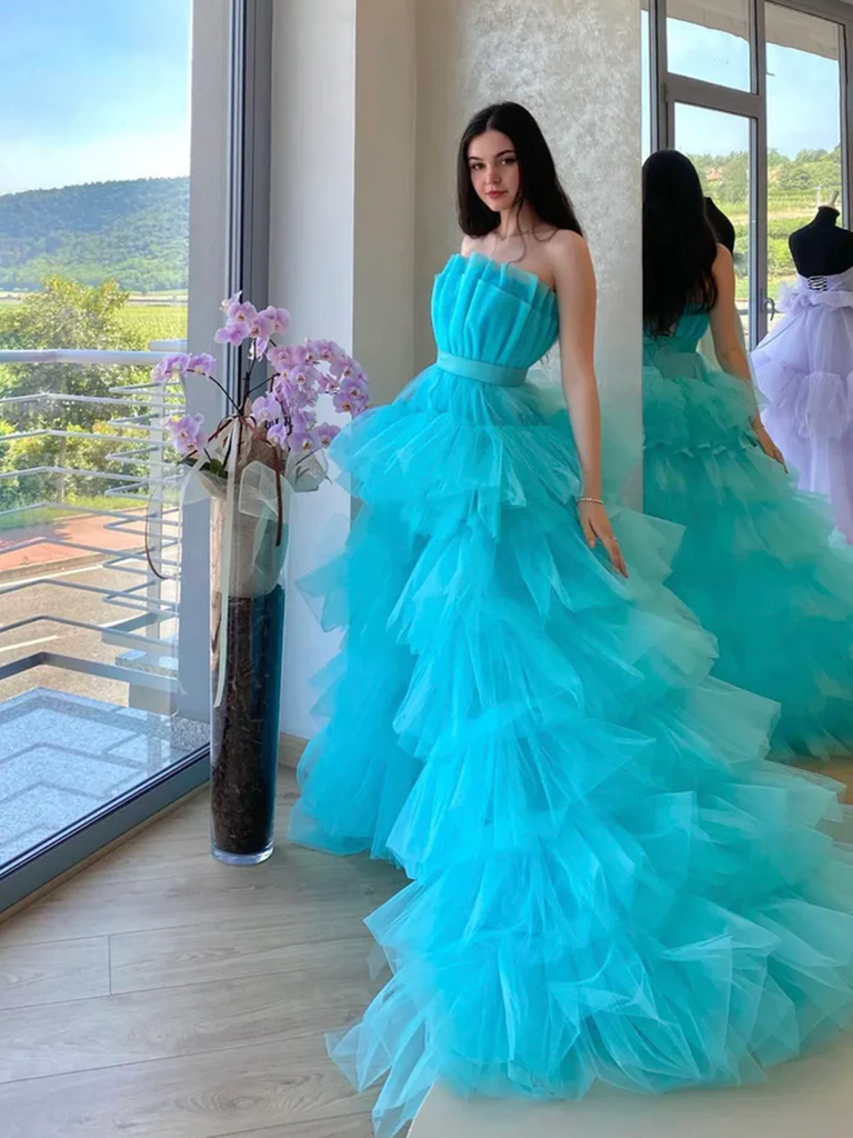 Magenta Sweetheart Ruffle Tiered High-Low Prom Dress – Modsele